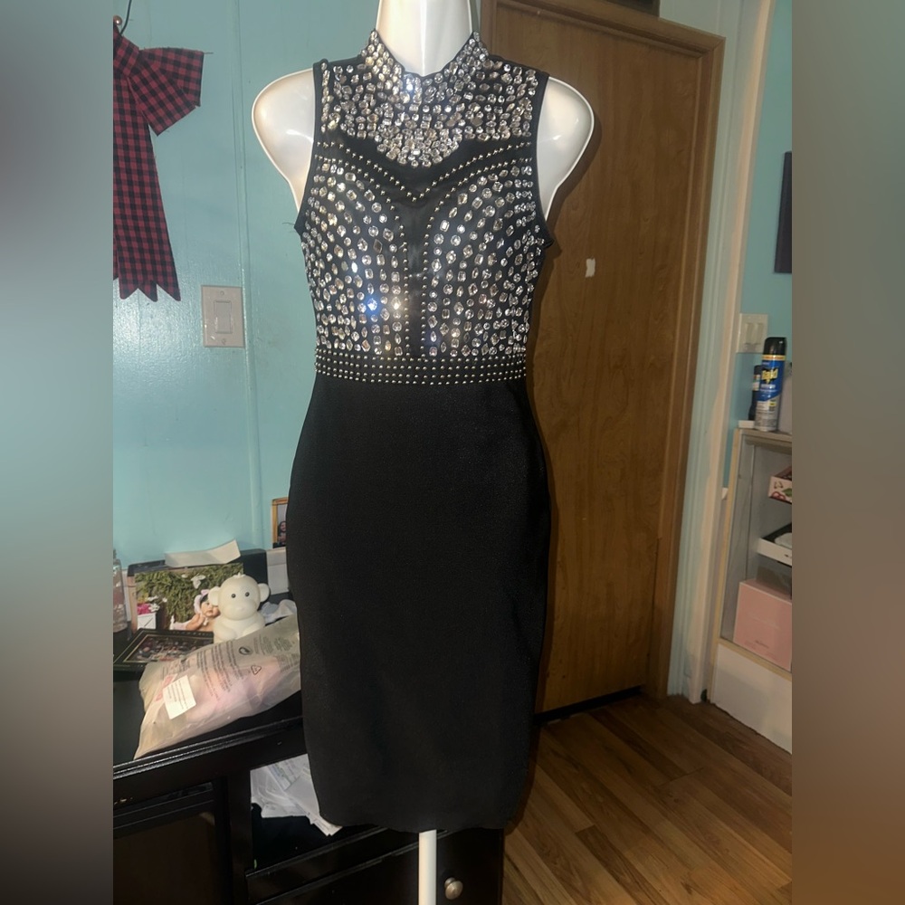 Fashion Nova Black and Silver Studded Mini Dress